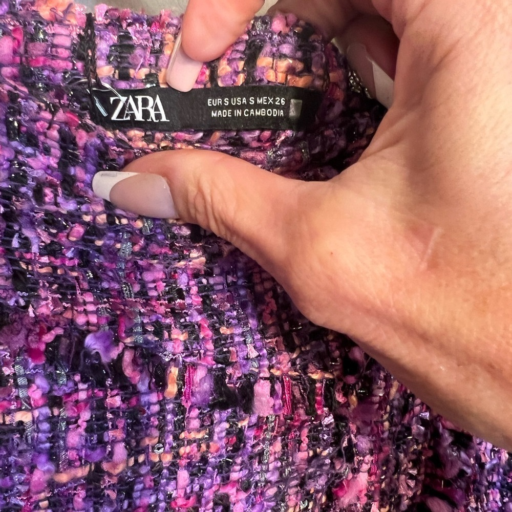💜💜ZARA PURPLE MULTI METALLIC TEXTURED WEAVE TWEED SKIRT-💜💜NWT - Picture 11 of 16